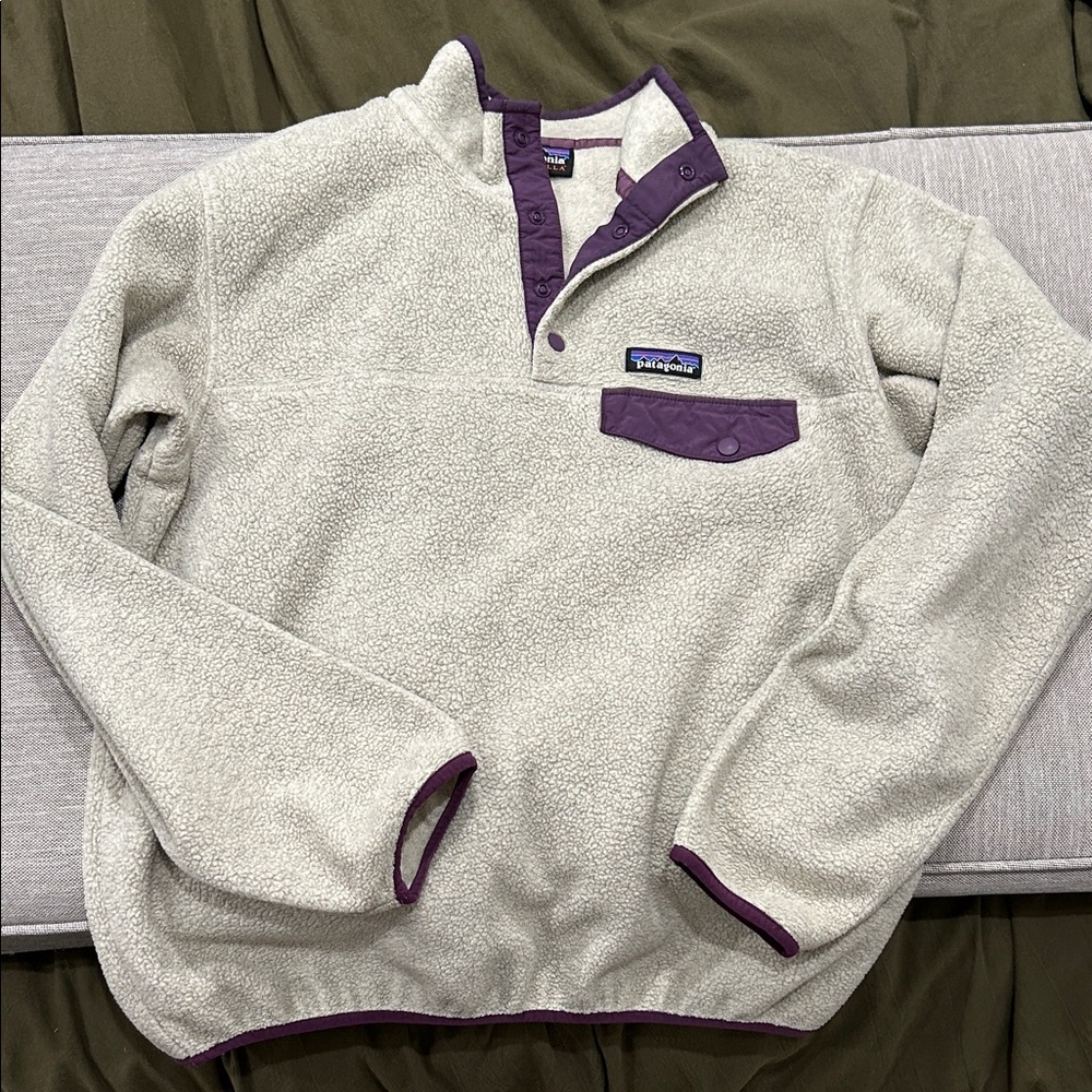 Patagonia Synchilla in Oatmeal and Purple